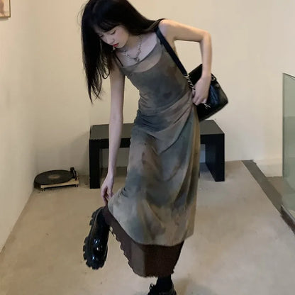 Vintage Tie Dye Mesh Gothic Dress