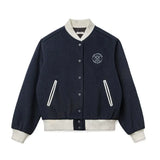 Women Color Blocking Embroidered Baseball Jacket
