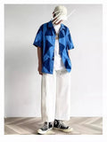 Y2K Street Style Navy Geometric Print Short Sleeve Shirt