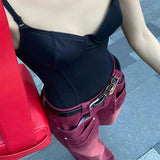 Y2K Mopping Red High-waist Denim Pants