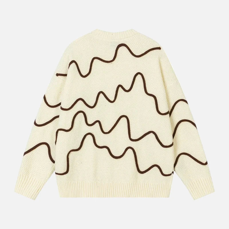 Oversized Wave Pattern Knit Jumper Sweater