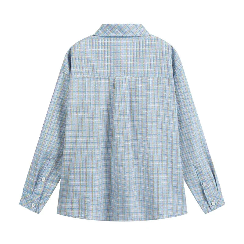 Stylish Plaid Long Sleeve Blouse Shirt