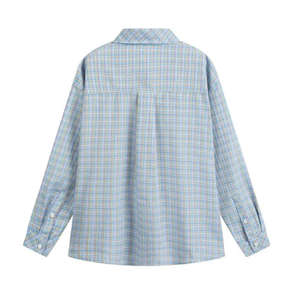 Stylish Plaid Long Sleeve Blouse Shirt