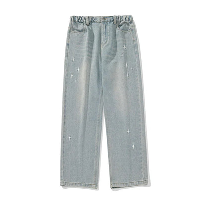 Vintage Star Embroidered Washed Denim Jeans