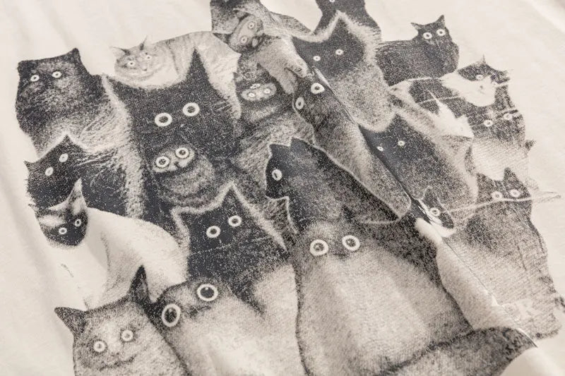 Staring Cats Graphic Loose T-shirt