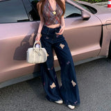 Retro Premium Bear Print Wide Leg Jeans