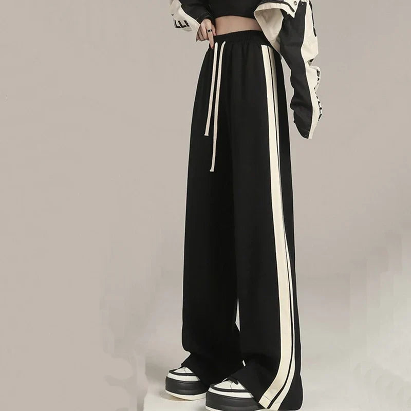 Women Cute Striped High Waist Wide Leg Sweatpants