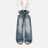 Elevated Cracked Washed Loose Fit Wide Leg Jeans
