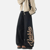 Streetwear Leopard Print Patchwork Wide Leg Jeans