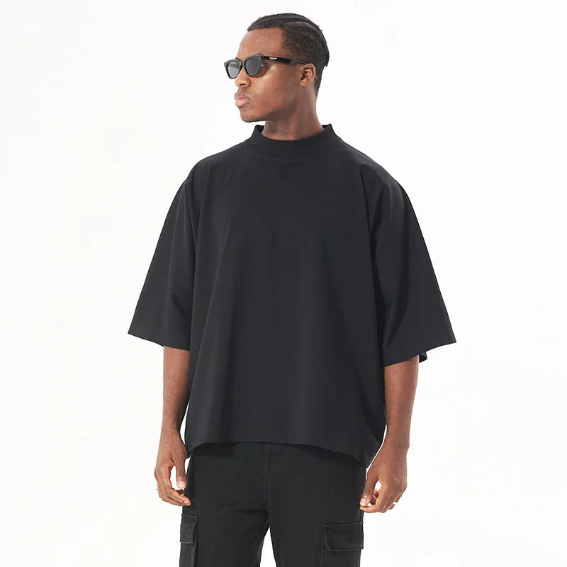 Black Boxy Cropped Hip Hop T-Shirt