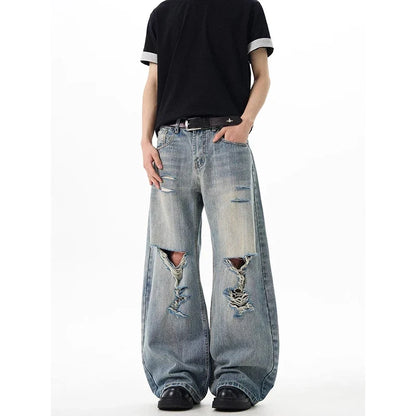 Vintage Blue Ripped Wide Leg Jeans