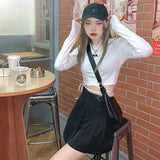 Long Sleeve Solid Pattern Crop Top
