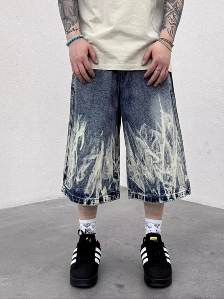 Flame Graphic Print Denim Short