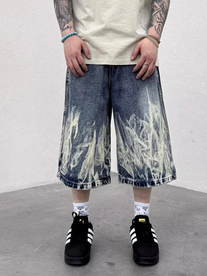 Flame Graphic Print Denim Short
