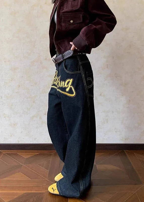 Y2K Korean Style Letter Print Denim Jeans