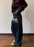 Y2K Korean Style Letter Print Denim Jeans