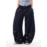 Comfortable Hip Hop Kpop Cartoon Print Wide Leg Jeans
