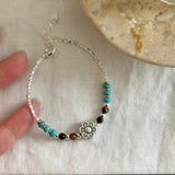 Vintage Flower Blue Brown Stone Bracelet