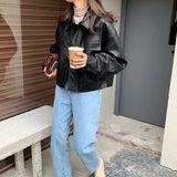 Women Classic Comfort Vintage Faux Fur Biker Leather Jacket