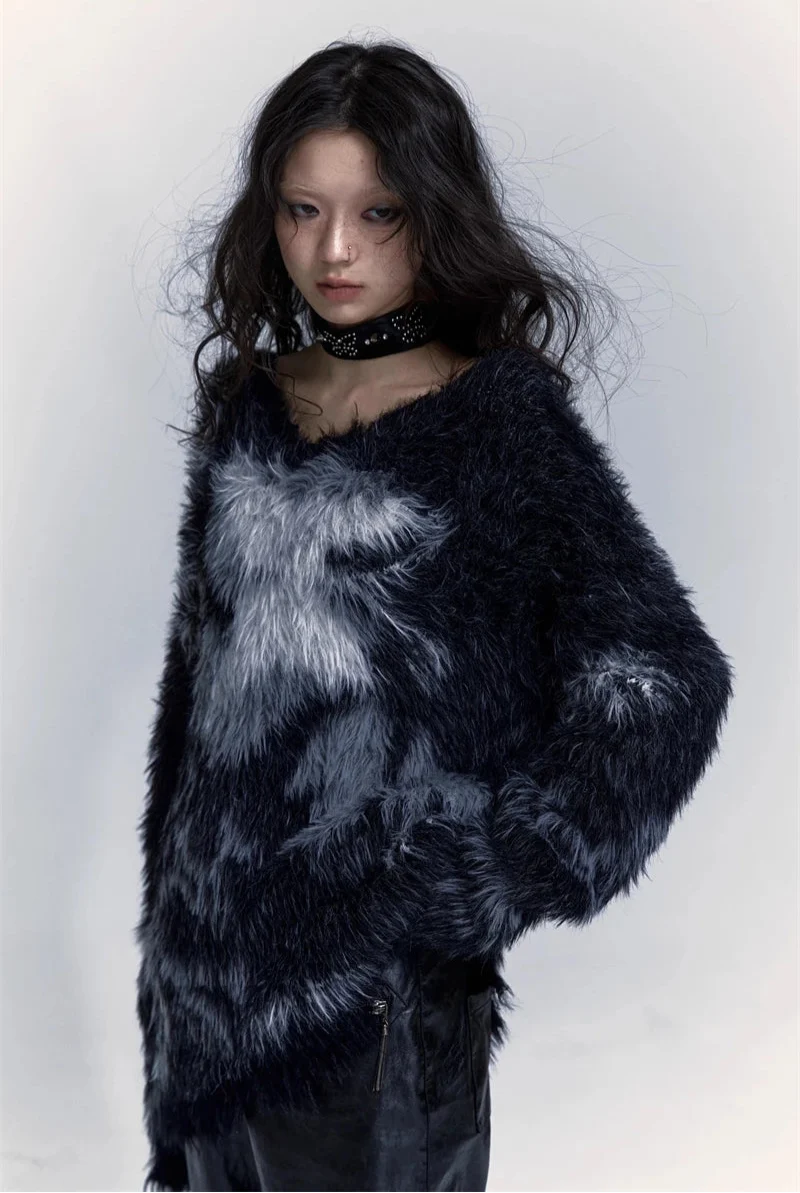 Model wearing thenblack Textured Patterned Sweater