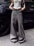Minimal Look Gray Checkered Wide Leg Pants