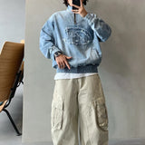 Vintage Distressed Denim Half Zipper Sweatshirt