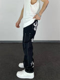 Letter Embroidery Friend Retro Pants