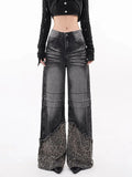 Minimal Look Leopard Spliced High Waist Jeans