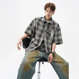 Men's Cool Plaid Short Sleeve Pocket Vintage Shirt