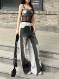 Perfect Fit Hollow Out Lace Up Wide Leg Jeans