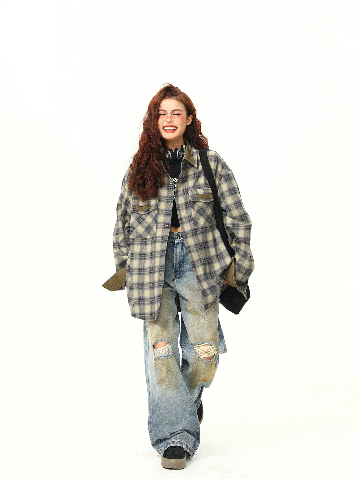 Contrasting Color Design Plaid Shirt