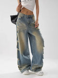 Vintage Distressed Blue Stacked Wide Jeans
