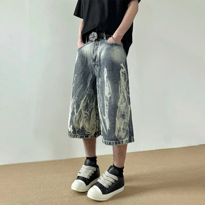Flame Graphic Print Denim Short