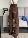 Brown Heart High-waisted Straight Jeans