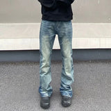 Vintage Distressed Blue Denim Flared Jeans