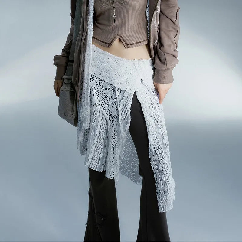 Vintage Lace Irregular White Skirt