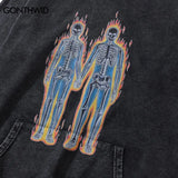Oversize Grunge Skull Print Hoodie