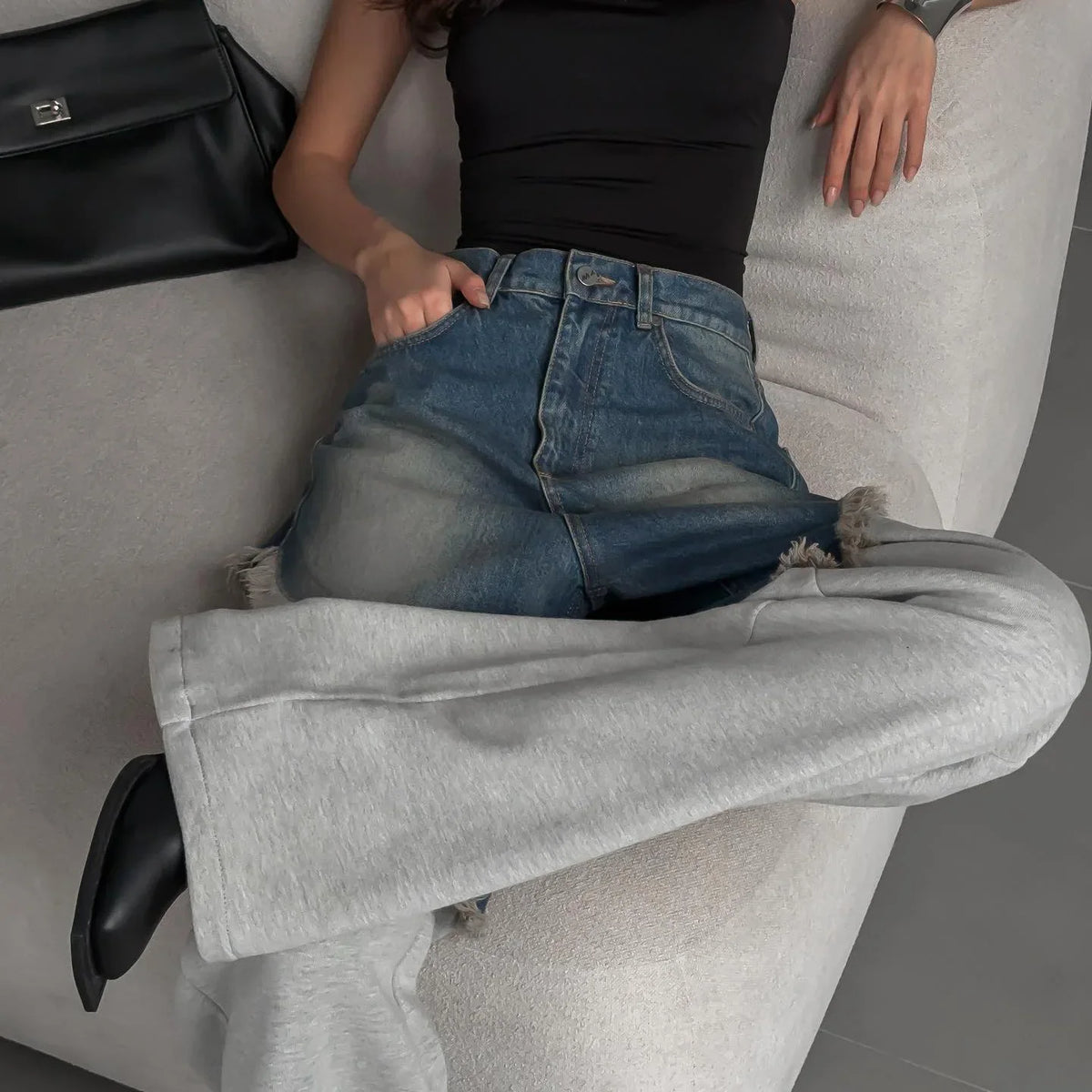 Distressed Patchwork Wide Leg Denim Pants