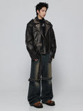 Streetwear Retro Distressed Black Leather Jacket