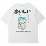 Oversize Japanese Kanji Letter Embroidered Drink T-Shirt