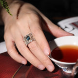 Blue Stone Geometric Open Finger Ring