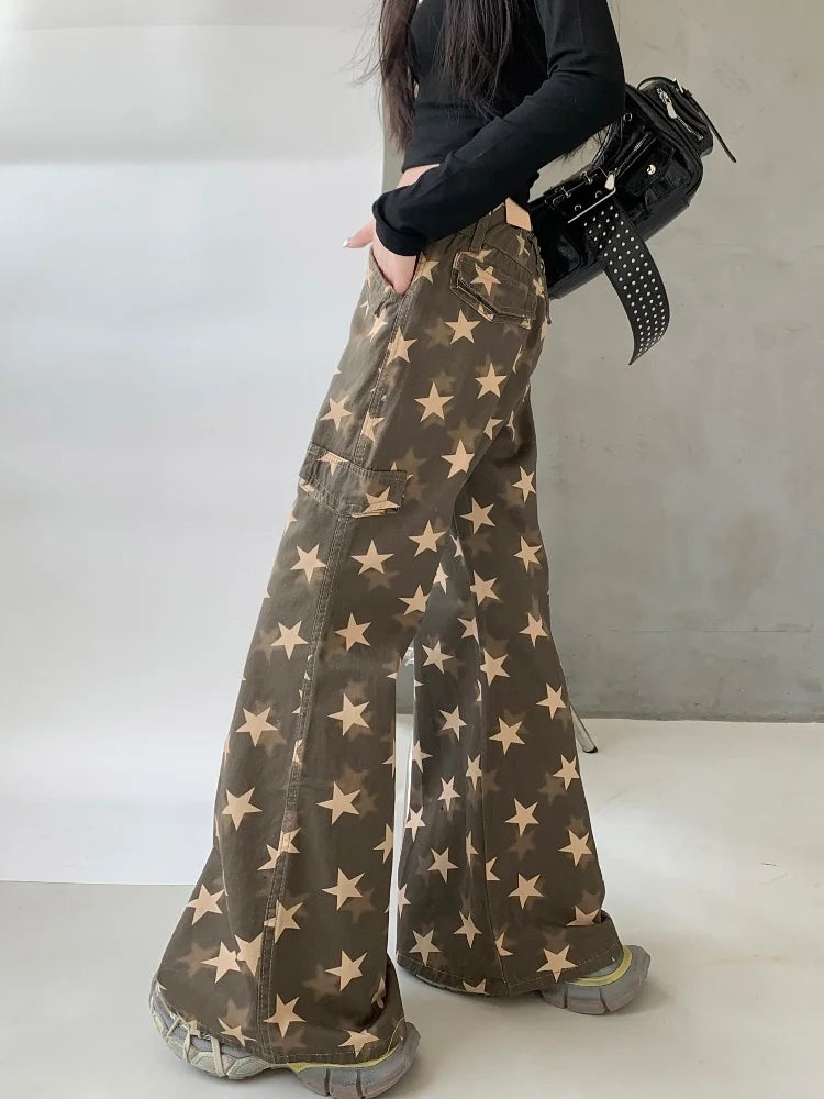Y2K Star Printed Cyber Slim Jeans