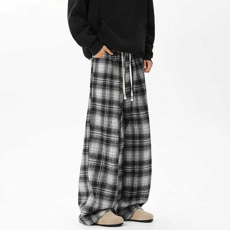 Effortless Checkered Wide Leg Casual Jogger