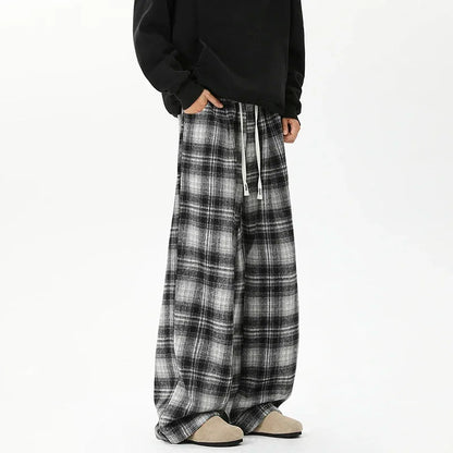 Effortless Checkered Wide Leg Casual Jogger