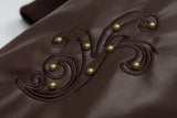 Retro Rivets Embroidery PU Leather Hooded Jacket