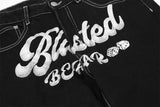 Letter Embroidery Friend Retro Pants
