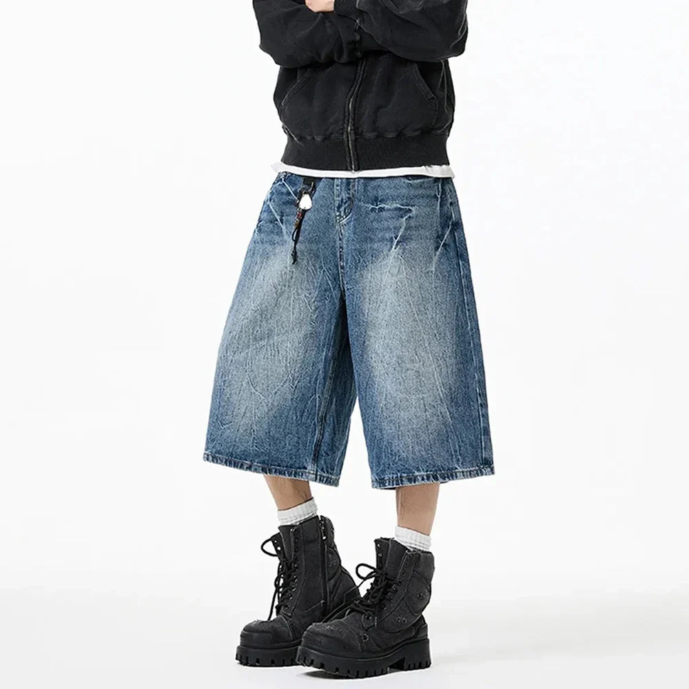 Lightning Pattern Loose Fit Casual Denim Jorts