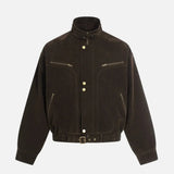 Fashionable High Street Stand Collar Suede Jacket