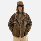 Winter Sherpa Spliced Lapel Leather Jacket