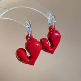 Handmade Vintage Wine Red Heart Earrings